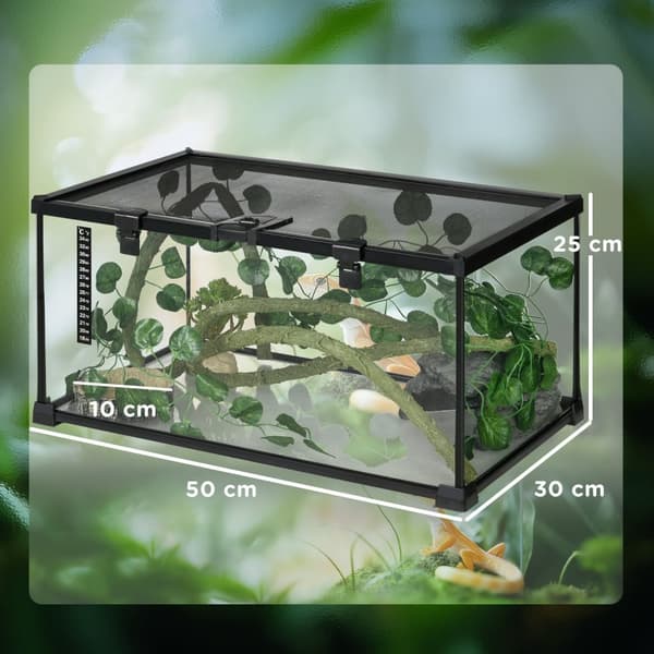 Rootz Reptile Box Terrarium - Habitat Cabiton - Animal Cage - Ventilated & Secure - 50 cm x 30 cm x 25 cm - Ideel til krybdyr og edderkopper