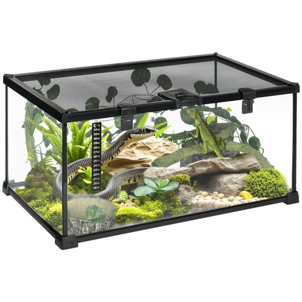 Rootz Reptile Box Terrarium - Habitat Cabiton - Animal Cage - Ventilated & Secure - 50 cm x 30 cm x 25 cm - Ideel til krybdyr og edderkopper