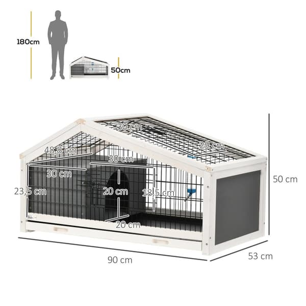Rootz Rabbit Hutch - Shelter - Ulkona Cage - Waterer - Mukava elinympäristö - 90 cm x 53cm x 50 cm