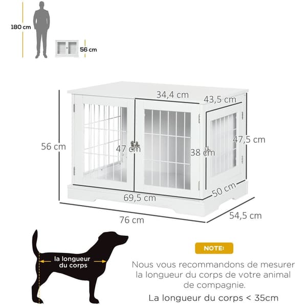 Rootz Dog Cage & Side Table - Kæledyrskasse - Indendørs legeplad - Dekorative møbler, 2 låsedøre, 76L x 54,5W x 56H cm, Metal & MDF
