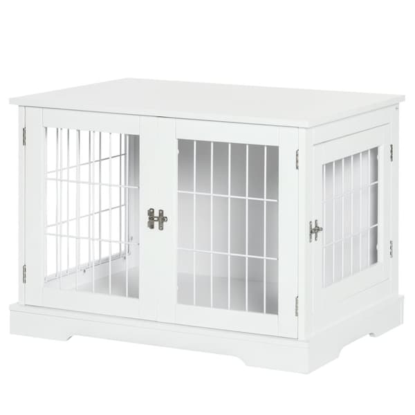 Rootz Dog Cage & Side Table - Kæledyrskasse - Indendørs legeplad - Dekorative møbler, 2 låsedøre, 76L x 54,5W x 56H cm, Metal & MDF