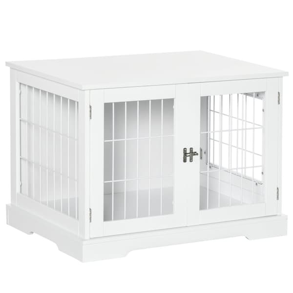 Rootz Dog Cage & Side Table - Kæledyrskasse - Indendørs legeplad - Dekorative møbler, 2 låsedøre, 76L x 54,5W x 56H cm, Metal & MDF