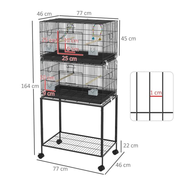 Rootz Standing Bird Cage - Aviary - Lintukotelo - Helppo puhdistus - 77cm x 46cm x 164 cm