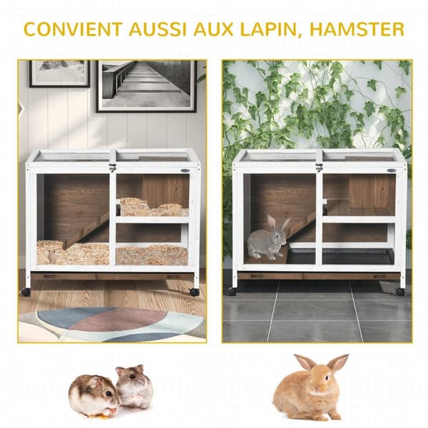 Rootz Rabbit Cage Hutch - Small Animal Enclosion - 2 Level Rabbit House - Easy Clean Design - 91.5x53.3x73 cm