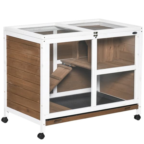 Rootz Rabbit Cage Hutch - Small Animal Enclosion - 2 Level Rabbit House - Easy Clean Design - 91.5x53.3x73 cm