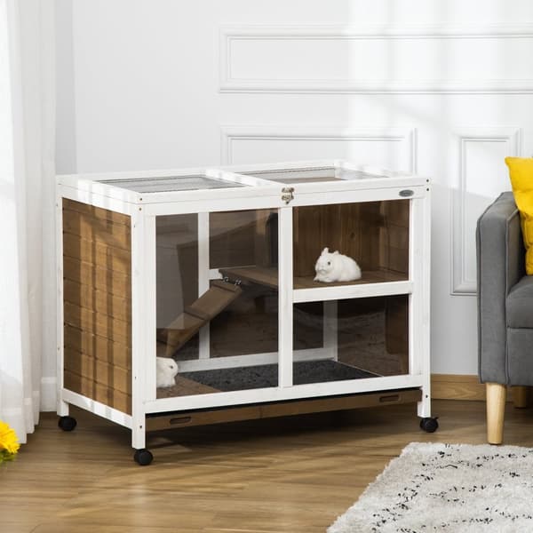 Rootz Rabbit Cage Hutch - Small Animal Enclosion - 2 Level Rabbit House - Easy Clean Design - 91.5x53.3x73 cm