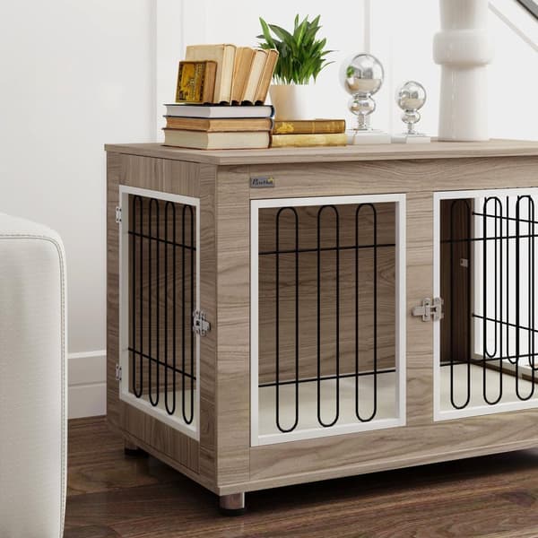 Rootz Indoor Dog Cage Side Table - Dog Kennel - Kæledyrskasse - Dobbeltdør og pude - 90 cm x 58 cm x 65 cm