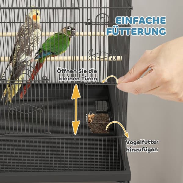 Rootz Mobile Bird Cage - Kanarian ja budgie -elinympäristö - Kestävä metalliverkko - Sileä liikkuvuus - 63 cm x 53cm x 144 cm