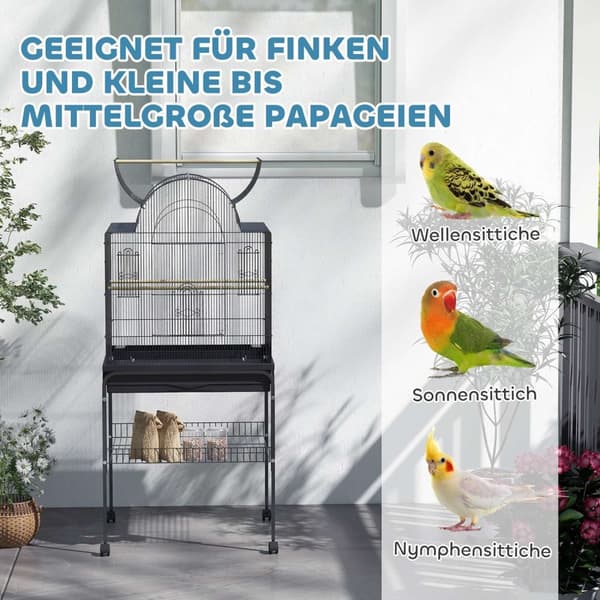 Rootz Mobile Bird Cage - Kanarian ja budgie -elinympäristö - Kestävä metalliverkko - Sileä liikkuvuus - 63 cm x 53cm x 144 cm