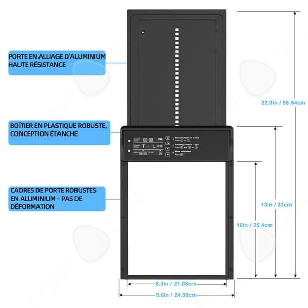 C Hönshusdörr 24,38x56,64cm solautomatisk hönsgårdsdörr med LED-skärm intelligent anti-kläm ljussensor
