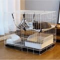 Miniatyrbild 2 av 4: C® Tvåvånings hopfällbar kattbur stort fritt utrymme hushåll inomhus kattbur katt villa kattsand kaninbur svart