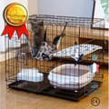 Miniatyrbild 1 av 4: C® Tvåvånings hopfällbar kattbur stort fritt utrymme hushåll inomhus kattbur katt villa kattsand kaninbur svart