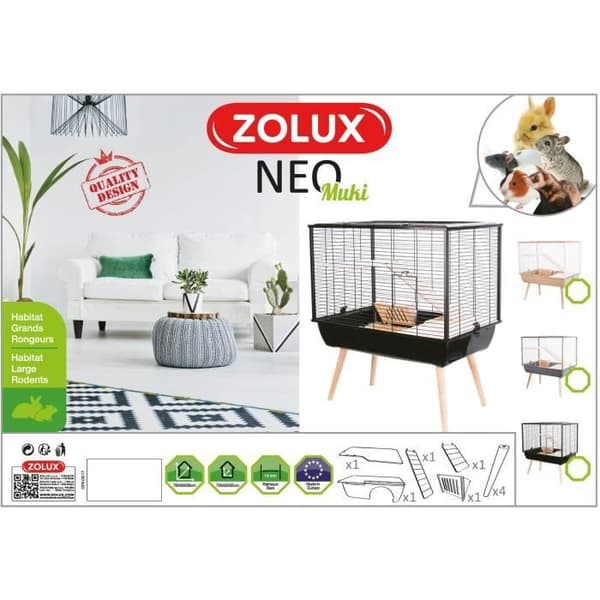 ZOLUX Upphöjd bur Neo Muki - L77,5xD47,5xH87 cm - Grå - För gnagare