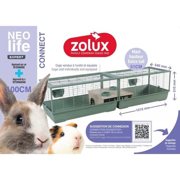 Bur till rongeur - Zolux - Néolife Connect - För kanin och marsvin - 101.5 x 54 x 51 cm - Grön