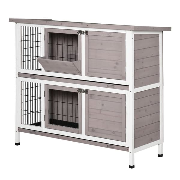 Rootz 2 -etagers kaninbur - Pet Hutch - Animal Shelter - Solid Wood - Foldbart tag - 122 x 50 x 101 cm Grå hvid