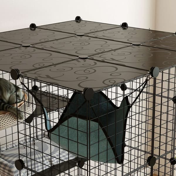 Rootz 4 Level Rabbit Cage - Small Animal Inclosure - Anpassningsbara nätpaneler - Rymlig design - 105 x 105 x 140 cm