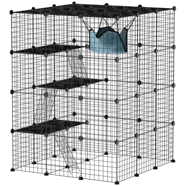Rootz 4 Level Rabbit Cage - Small Animal Inclosure - Anpassningsbara nätpaneler - Rymlig design - 105 x 105 x 140 cm