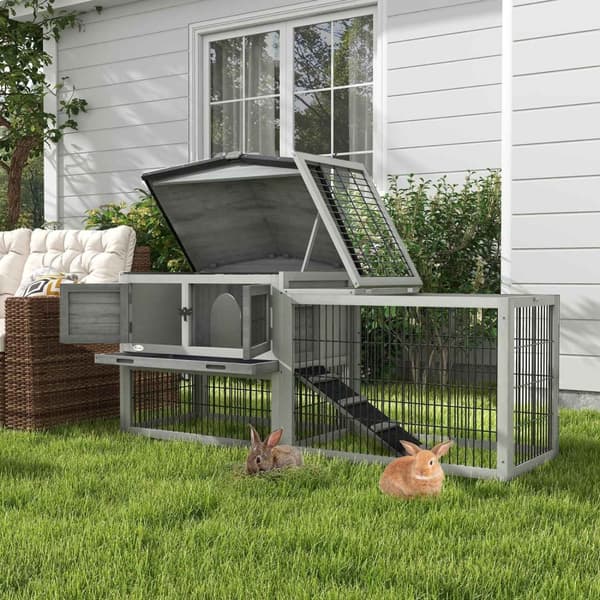 ROOTZ GULV -STÆGT RABBIT STABEL - BUNNY HUS - Udendørs kabinet - Solid træ - 150 x 52 x 68 cm - Holdbar og rummelig