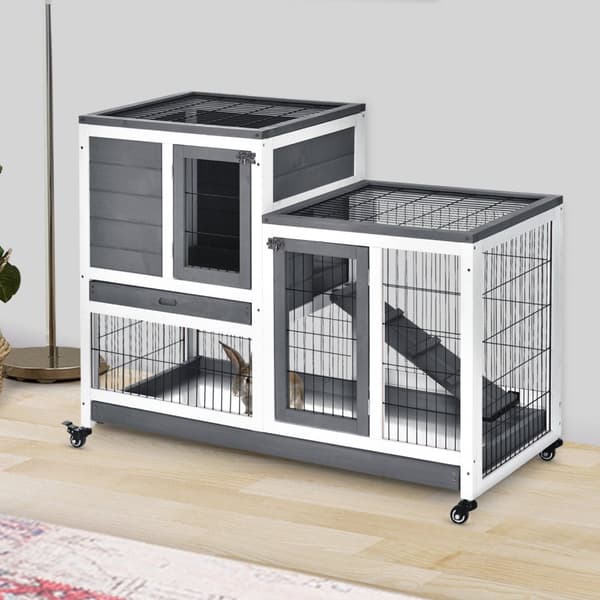 Rootz Rabbit Stable on Pyörillä - Kani Cage - Bunny Hutch - Tilava mukavuus - 110 cm x 50 cm x 88cm