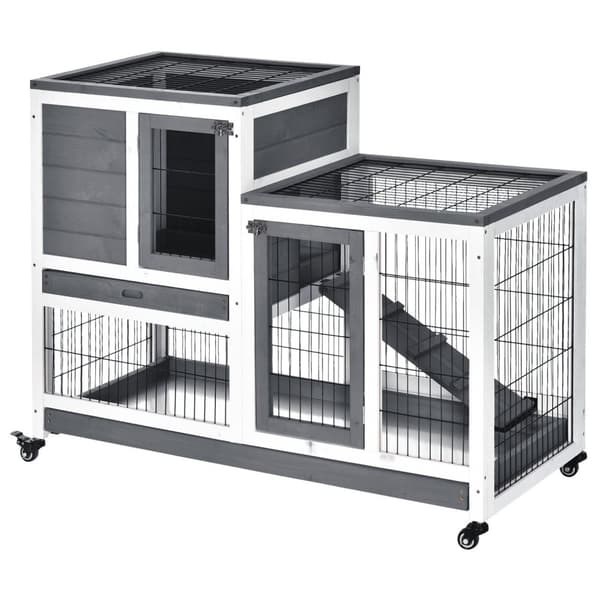 Rootz Rabbit Stable on Pyörillä - Kani Cage - Bunny Hutch - Tilava mukavuus - 110 cm x 50 cm x 88cm