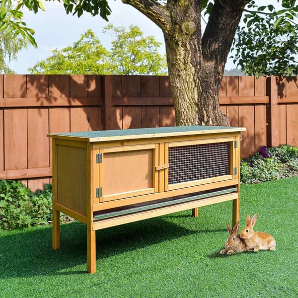 Rootz Rabbit Cage - Kanin sarana - Kani Hutch - Helppo puhdistus - 115 cm x 44,3 cm x 65cm - ruskea ja vihreä