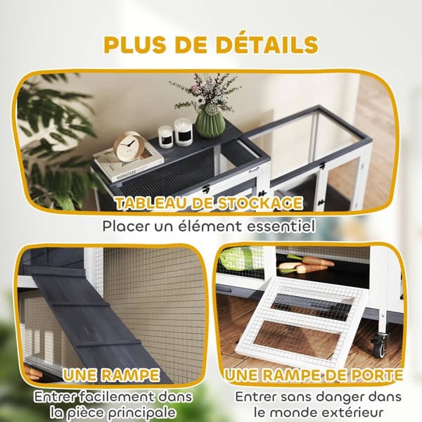 Rootz Rabbit Stable - Hutch - Pupun kotelo - Helppo liikkuvuus - 147 x 45 x 89,5 cm - massiivipuuta, 2 kerrosta, rullia, 2-3 kaniin