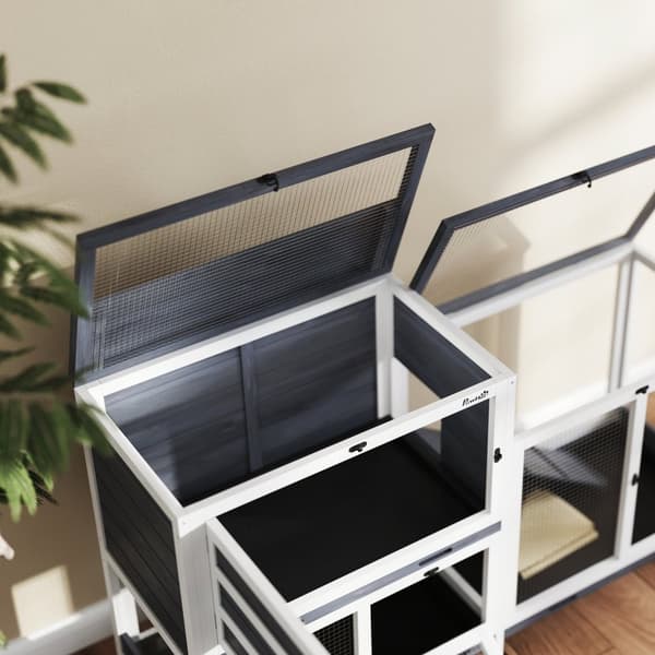 Rootz Rabbit Stable - Hutch - Pupun kotelo - Helppo liikkuvuus - 147 x 45 x 89,5 cm - massiivipuuta, 2 kerrosta, rullia, 2-3 kaniin