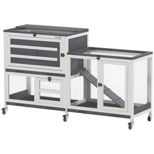 Rootz Rabbit Stable - Hutch - Pupun kotelo - Helppo liikkuvuus - 147 x 45 x 89,5 cm - massiivipuuta, 2 kerrosta, rullia, 2-3 kaniin