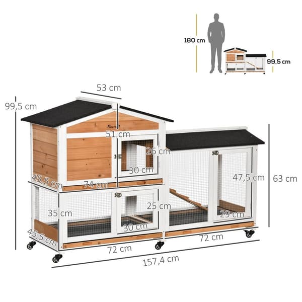 Rootz Rabbit Stable - Animal Villa - Outdoor Rabbit Hutch - Secure & Spacious - 157,4 cm x 53 cm x 99,5 cm