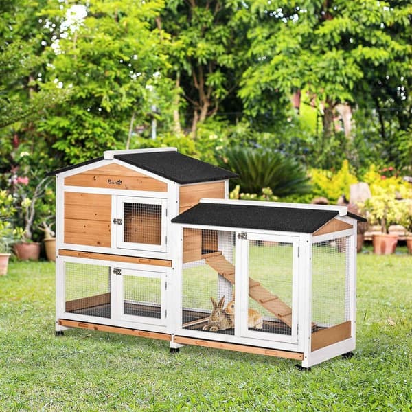 Rootz Rabbit Stable - Animal Villa - Outdoor Rabbit Hutch - Secure & Spacious - 157,4 cm x 53 cm x 99,5 cm