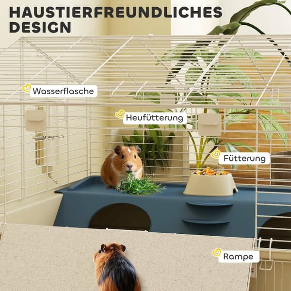 Rootz Small Animal Cage - Kæledyrskabel - 2 -niveau design - Rummelig tilbagetog - 173 cm x 88 cm x 63 cm