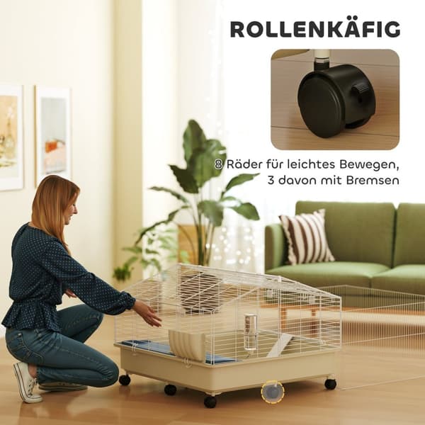 Rootz Small Animal Cage - Kæledyrskabel - 2 -niveau design - Rummelig tilbagetog - 173 cm x 88 cm x 63 cm