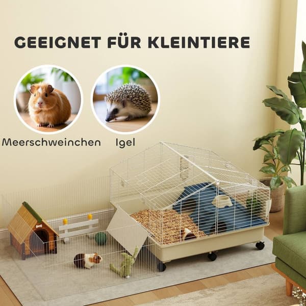 Rootz Small Animal Cage - Kæledyrskabel - 2 -niveau design - Rummelig tilbagetog - 173 cm x 88 cm x 63 cm