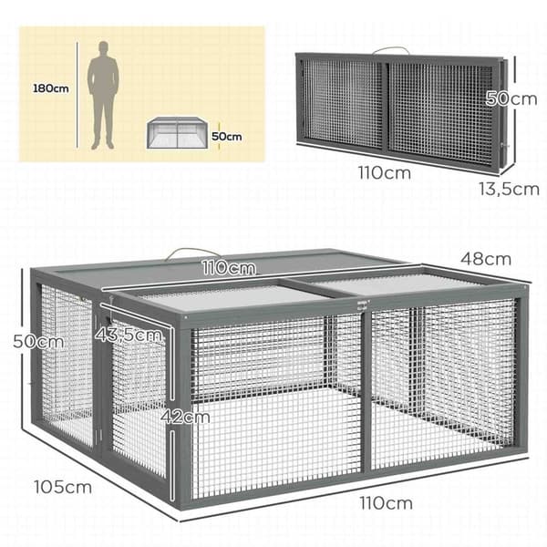 Rootz Small Animal Cage - Kani Stable - Välittäjä kaninsuoja - taitettu katto - kannettava - 120x120x57cm - kestävä kuusen puu