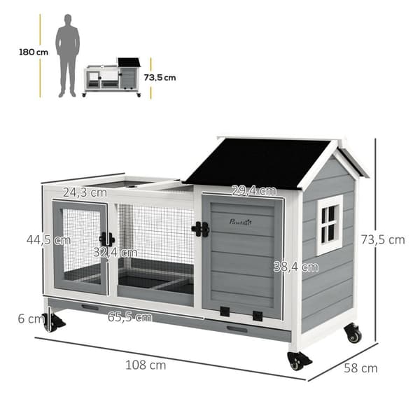 Rootz Small Animal Stable - Dwarf Rabbit House - Guinea Pig Cage - Lätt rörlighet - 108 x 58 x 73,5 cm