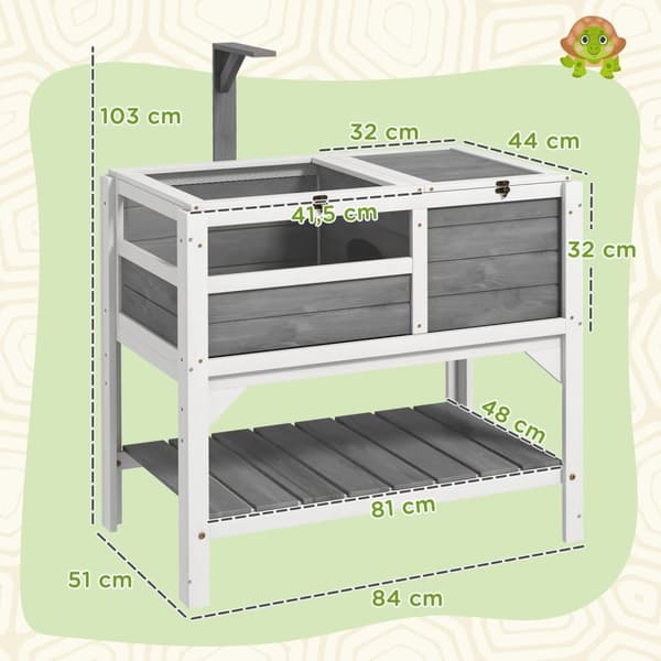 Rootz Turtle House med hylde - Dyreindkapsling - Reptilhabitat - Solid træ - Let adgang - 84 cm x 51 cm x 103 cm