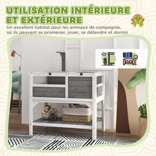Rootz Turtle House med hylde - Dyreindkapsling - Reptilhabitat - Solid træ - Let adgang - 84 cm x 51 cm x 103 cm