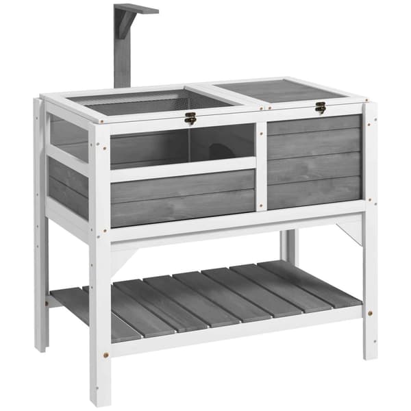 Rootz Turtle House med hylde - Dyreindkapsling - Reptilhabitat - Solid træ - Let adgang - 84 cm x 51 cm x 103 cm