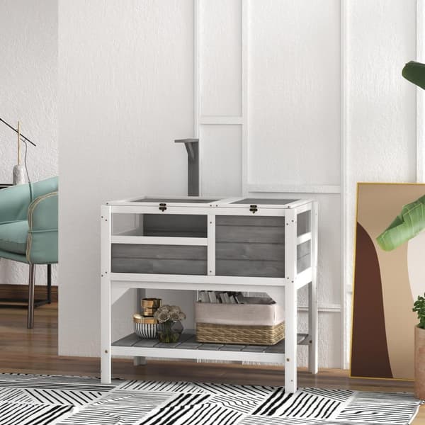 Rootz Turtle House med hylde - Dyreindkapsling - Reptilhabitat - Solid træ - Let adgang - 84 cm x 51 cm x 103 cm
