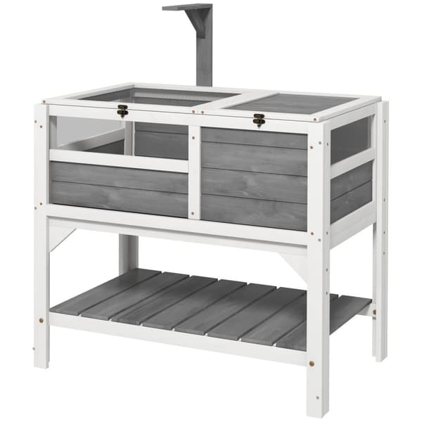 Rootz Turtle House med hylde - Dyreindkapsling - Reptilhabitat - Solid træ - Let adgang - 84 cm x 51 cm x 103 cm