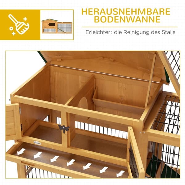 Rootz vinter -proof 2 -nivå kanin stabil - hutch & run - trä dubbelsidig - enkel åtkomst och ren - 150x52x68 cm