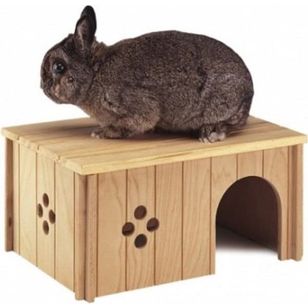 Trähus för kanin - SIN4646 - Mått L 34,5 x b 24 x H 16,5 cm - Naturligt trä - Inomhus