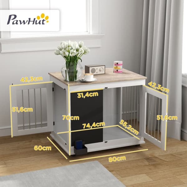 Rootz Dog Cage Table - Inner Dog Crate - Pet Kennel - Alsidig Access & Style - 80 x 60 x 70 cm hvid og brun