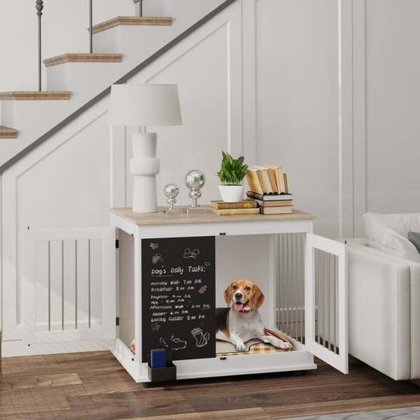 Rootz Dog Cage Table - Inner Dog Crate - Pet Kennel - Alsidig Access & Style - 80 x 60 x 70 cm hvid og brun