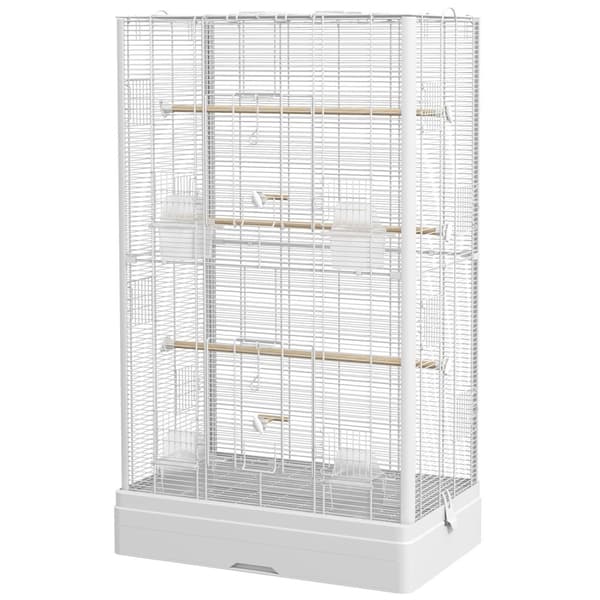 Rootz Bird Cage Aviary - Kanarian koti - Pieni lintujen elinympäristö - Helppo pääsy ja kuljetus - 61x36.5x98cm valkoinen
