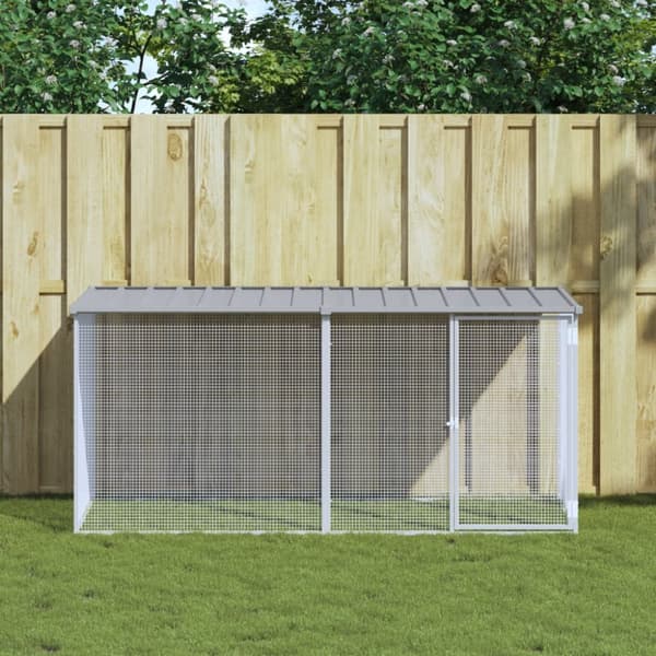 Hönsbur med tak ljusgrå 203x98x90 cm galvaniserat stål