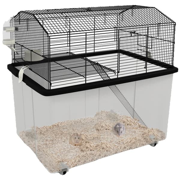 Hamsterbur, Flerplansdesign, Plastmaterial, Inkluderar Matare och Vattenflaska,Svart