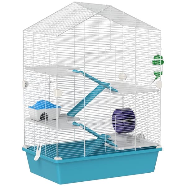 Hamsterbur, 5 nivåer, interaktiva funktioner, rymlig design,Ljusblå, 58x36x81 cm