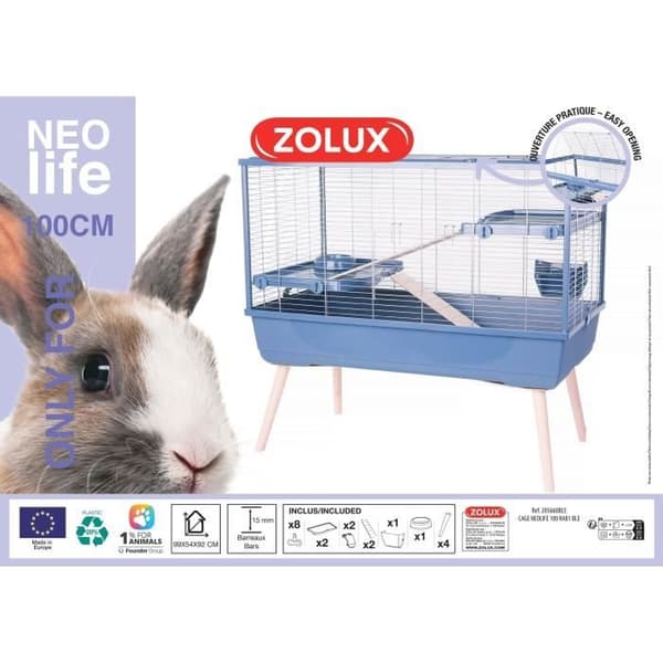 NeoLife 100 litran verkkohäkki kaneille ja jyrsijöille jaloilla - Zolux Blue