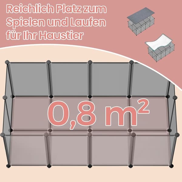 Rootz Guinea Pig Playpen -kabinet - Bærbart dyrebur - Kæledyrshegn - Rummelig 125x63x42cm - Holdbar PP & ABS -plastik